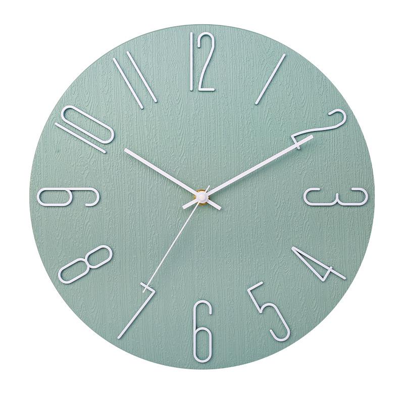 Customizable Silent Quartz Wood Grain Wall Clock with Pantone Colors for Living Room