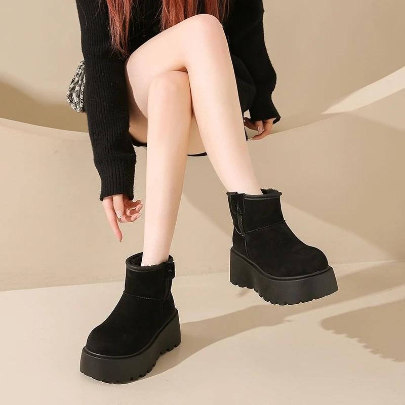 Fashion Winter New Snow Boots Women's Fashion Round Toe Suede Side Zipper Non-Slip Wear-Resistant Short Cylinder Cotton Boots