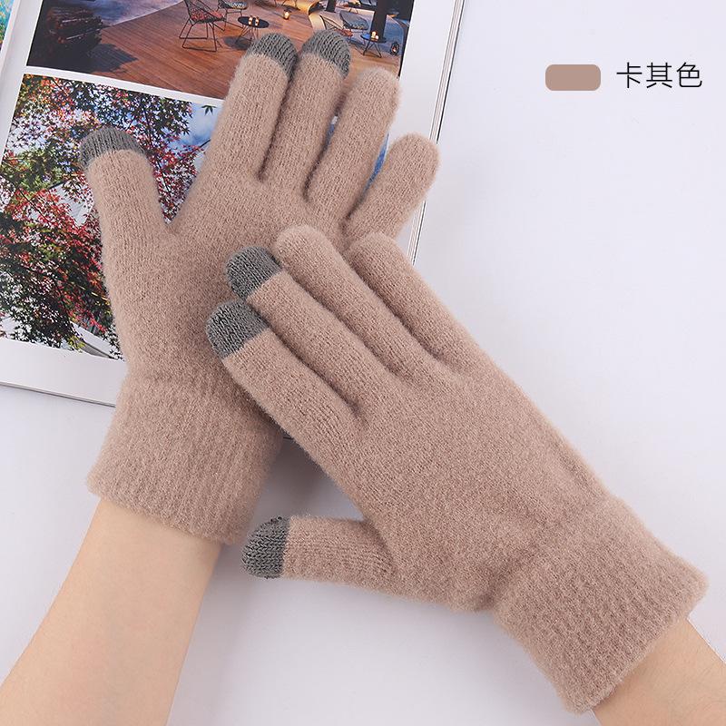 Treatment does not pick color, piled thickened gloves, women's winter knitted touch screen warm winter gloves