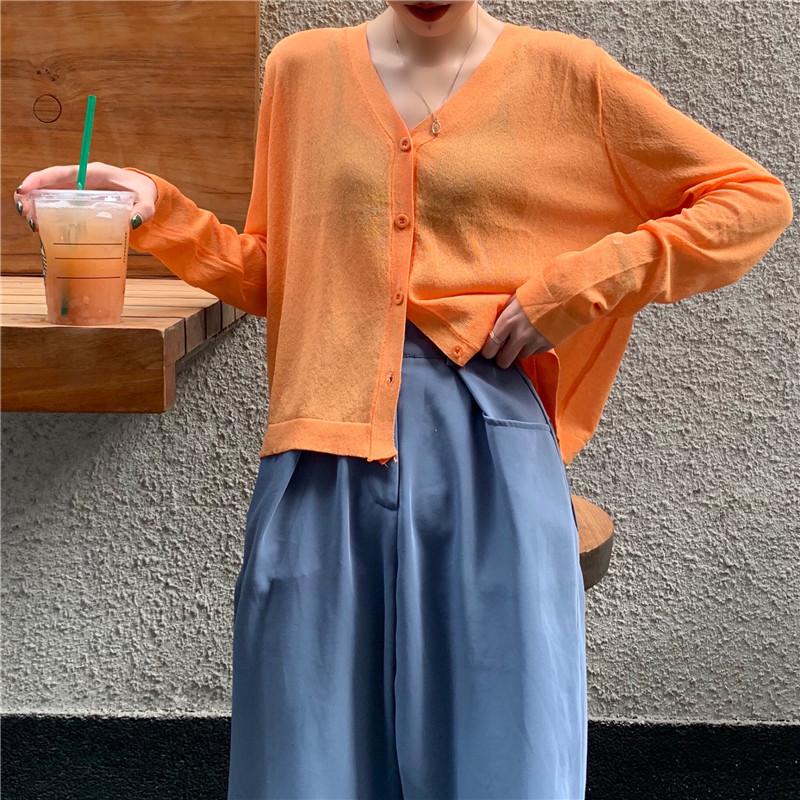 Mode Sommer Langarm Strickjacken Dünne Gestrickte Sonnenschutz Shirt V-ausschnitt Strick Hemd Frauen Tops Shirts JJ16