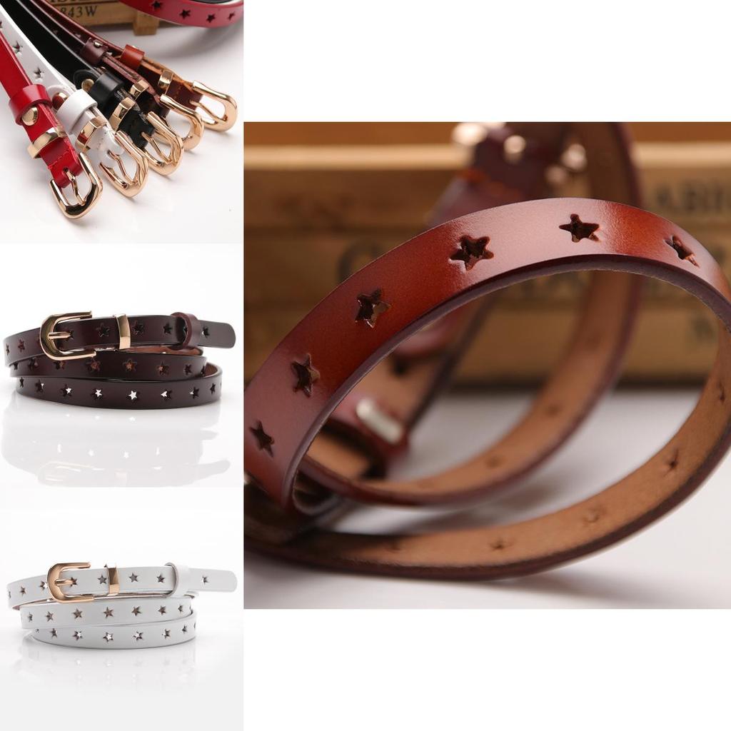 Leather Ladies Belt With Silver Alloy Buckle And Star Accents For Business And Fashion Outfits
