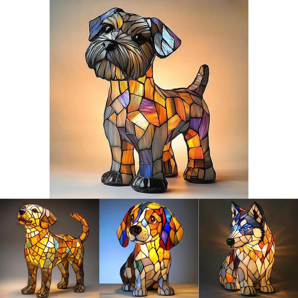 Gatto Cane Figurine in Resina Lampada LED con Interruttore di Alimentazione USB per Decorazione Soggiorno