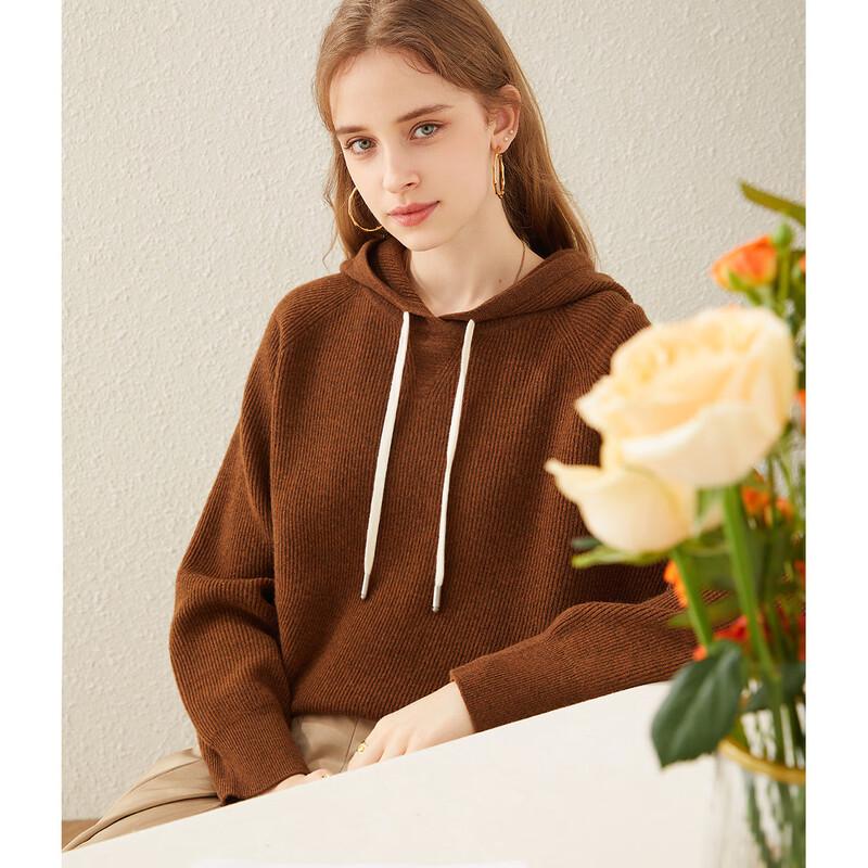TUHUANG Women's 100% Wool Hooded Pullover Sweater
