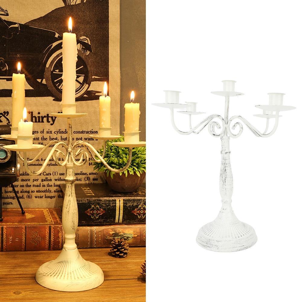 White Pillar Candle Holder Cast Iron Candlestick Holder Decorative Candle Stand  Dining Table
