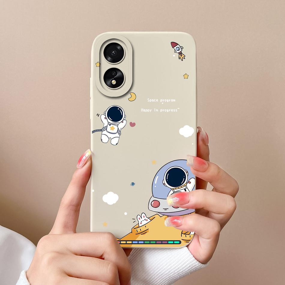 Case For Oppo A18 A38 4G Cover With Camera Protection Cool Astronaut Liquid Silicone Soft Back Covers For Oppo A 38 A 18 Housing