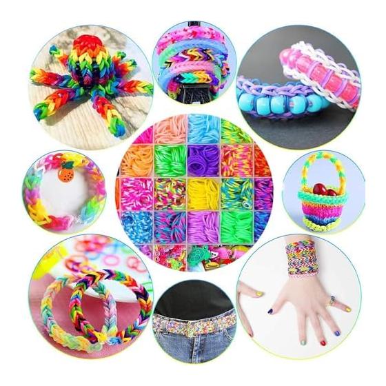 Loom bracelet making kit, accessory kit, storage case included, handmade colorful rainbow rubber band bracelet set, knitting needles, DIY necklace,