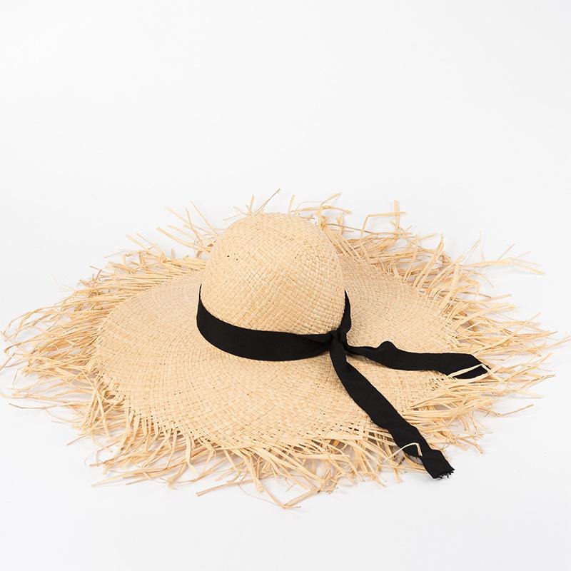European and American spring and summer new sun hat big hair beard edge bow raffia big eave hat travel sunscreen beach straw hat