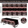 2pcs 60th Birthday Tablecloth, Black Rose Gold 60th Birthday Decorations for Woman Vintage 1966 Table Cloth Plastic Rectangular Table Cover Happy 60