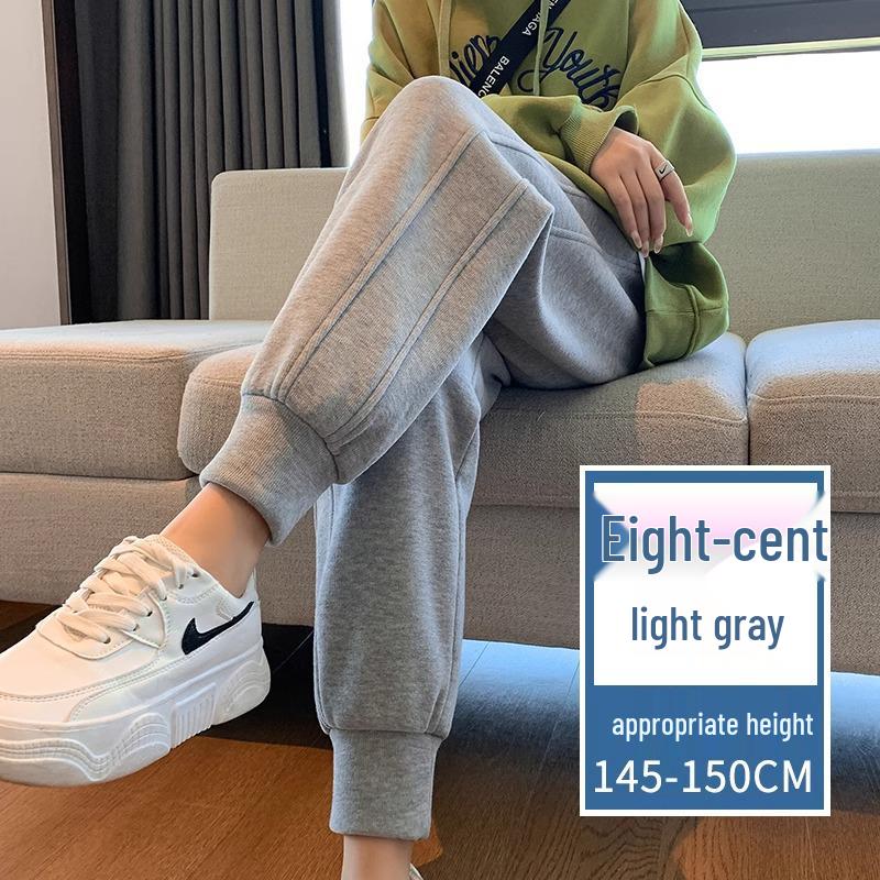 

Женские серые укороченные джоггеры на флисовой подкладке - Весенне-осенние маленького роста с манжетами XL