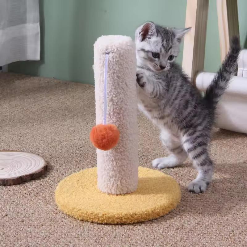 Compact Cat Climbing Frame Small Size but Fully Functional Sisal Scratching Post with Teasing Ball for Limited Home Space