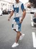Plus Size Men 3D Print Round Neck T-Shirt Drawstring Shorts Set
