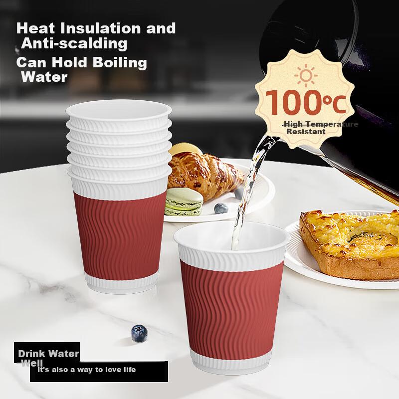 Temeiju Disposable Coffee Cups, Heat-Resistant Paper Cups, Thickened Cups, Food-Grade Beverage Cups, Business Corrugated Tea Cups, 60 Pieces