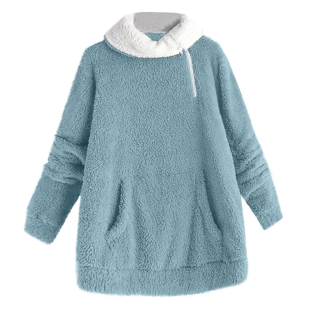 Women's Sweatshirts 1/4 Zipper Pullover Jackets Fall Winter Warm Long Sleeves Lapel Sweater Coat With Pocket