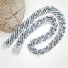 Takeda Jewelry Men's Iced Out Cuban Chain Necklace, Silver and Blue Rhinestones, Wide Chain, Street Style Accessory, 45/50/55cm (55cm)