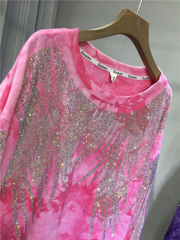 Moletom Plus Size Tie-Dye Degradê Heavy Drill para Mulheres - Top Outono de Manga Comprida Extra Grande