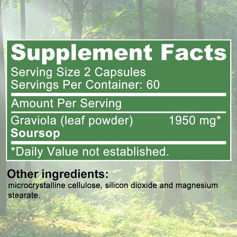 Didacat Soursop Graviola, Supports Breathing and Digestion, Maintains Healthy Skin, 120 Capsules