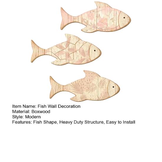 3Pcs/Set Wooden Fish Wall Decoration, Plants Pattern Fish Wall Art for Beach, Lake House, Nautical Coastal Ocean Theme Hanging Ornament