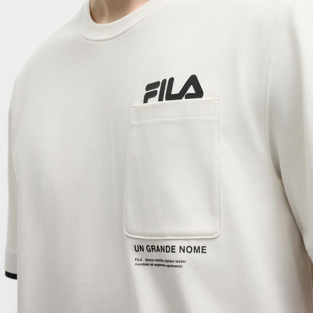 FILA ORIGINALE T Shirts Men's Pudding Cream White IV Crew Neck Moderate Straight Fit F11M539112F-IV