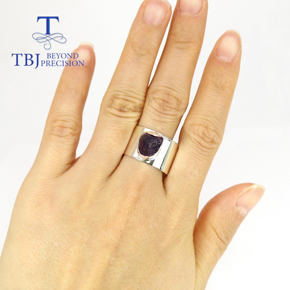 Unik håndlaget naturlig ametyst Grov edelstenring 925 sterling sølv fine smykker festgave