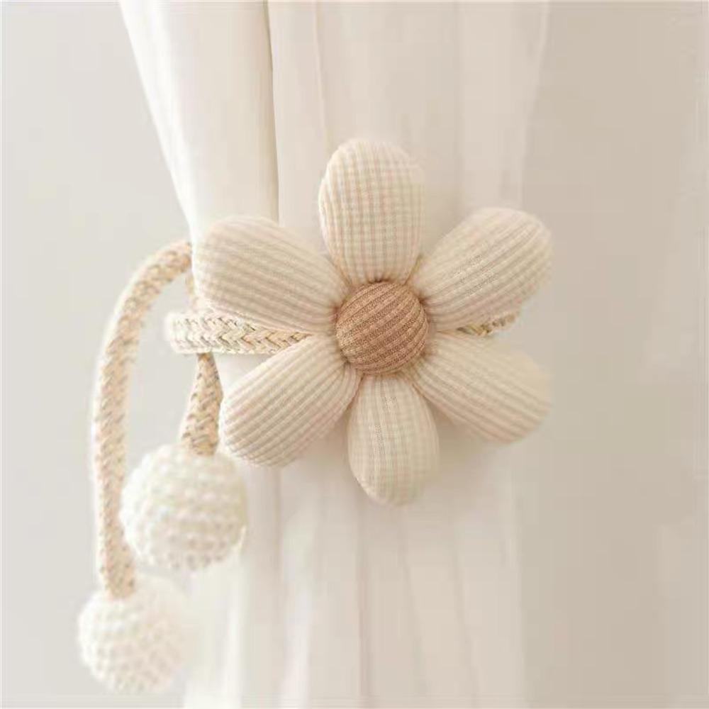 2Pcs Fashion Flower Shape Curtain Tiebacks Pearl Buckle Nordic Style Curtain Buckles No Punching Binding Rope Modern Home