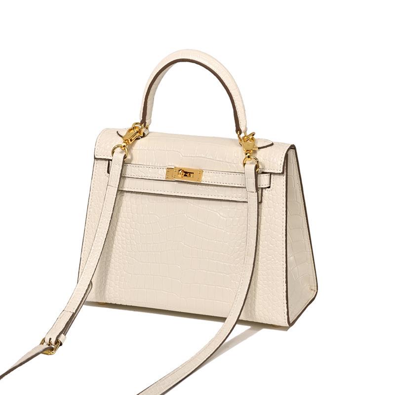 Matte Crocodile Pattern Genuine Leather Kelly Bag - Versatile Handbag, Shoulder, and Crossbody Style