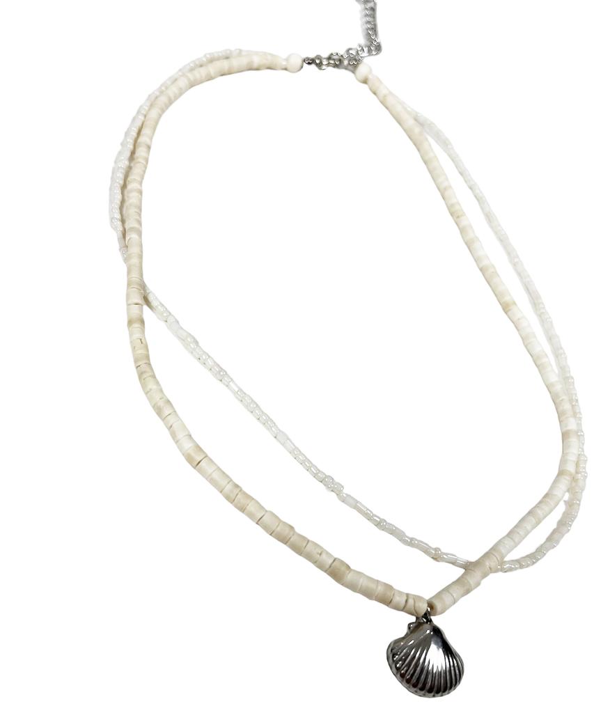 Sk8Er Rock Shell Double Chain Necklace (Ivory)