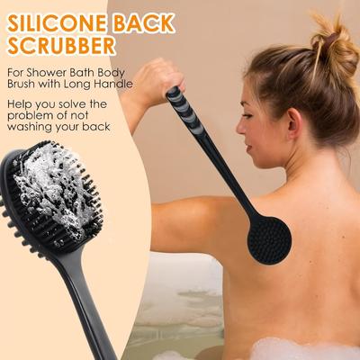 Conjunto de 4 Escovas de Banho de Silicone com Cabo Longo para Corpo Costas Rosto Esfoliante Suave Massagem Limpeza Profunda com Pegada Antiderrapante