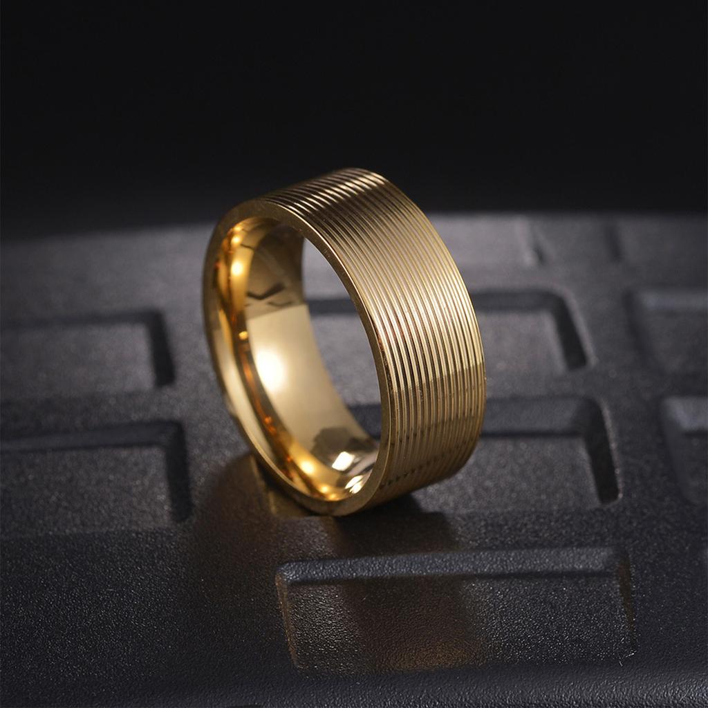 Men's 8mm Threaded Titanium Steel Plated Ring Vacuum Coating Scratch Resistant Band