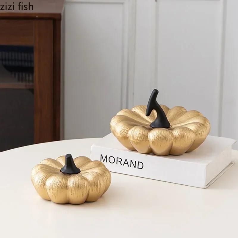 Creative Pumpkin Sculpture Ornaments Ceramic Crafts Desktop Fruit Statues Living Room Figurines Home Decoration Ornaments