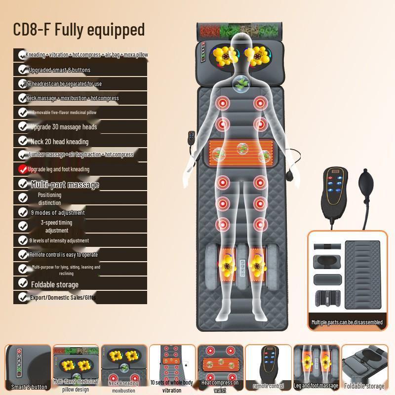 Multifunctional Full Body Massage Mattress with Heating & Airbag for Waist, Back, and Leg Massages