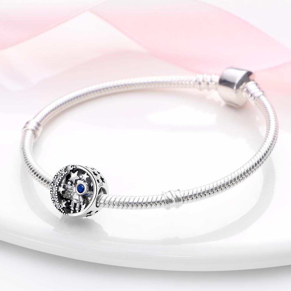 Authentic Original Charm Bead Components Copper Metal Starry Sky Blue Zircon Bead Components Compatible With Bracelet High Quality Fine Jewelry Women