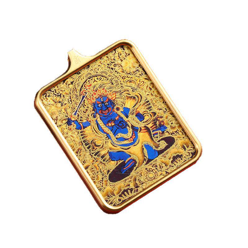 Gold-Inlaid Eight Guardian Deities Thangka Necklace with Past Life Pendant
