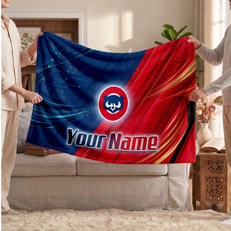 Chicago Cubs Flannel Blanket, Custom Name Text Personalized Soft Throw Blanket Home Decor Gift