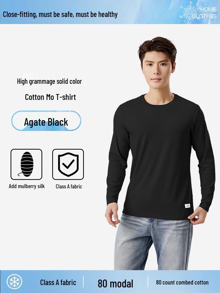 

Мужская повседневная футболка с длинным рукавом из модального хлопка 80-х годов и шелка тутового дерева XL [130-150 jin]