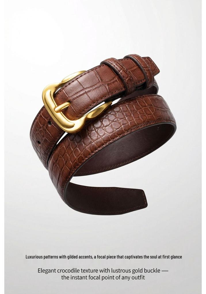 Women's Faux Leather Crocodile Pattern Belt with Pin Buckle for Jeans Decor