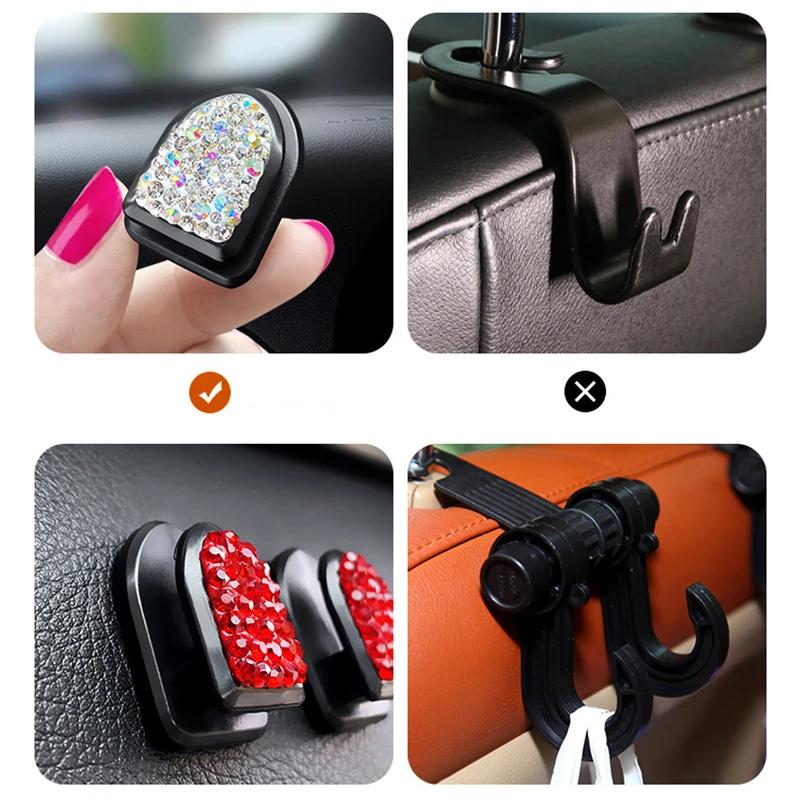 4PCS Multifunction Diamond Crystal Hooks Car Hanging Bag Holder Ornament Decor Hook Universal Creative Auto Interior Accessories