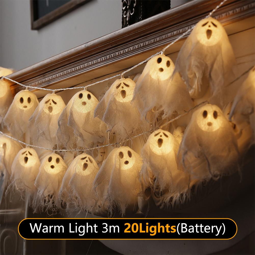 Halloween LED Ghost String Lights Flickering Pumpkin Lights Hanging Decoration Pumpkin Indoor/Outdoor Halloween Porch Decor