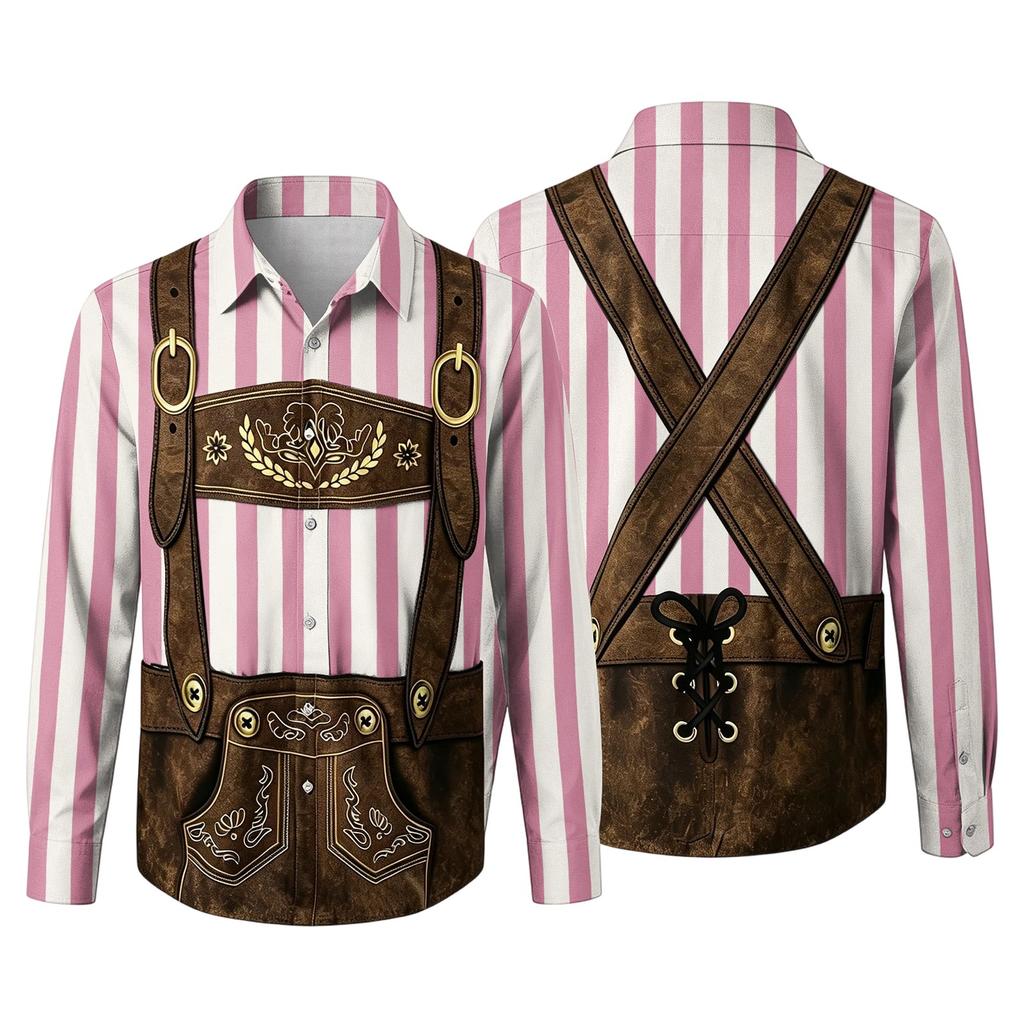 Camicia da Uomo a Maniche Lunghe Vestibilità Larga Stampa 3D Stile Oktoberfest Camicia con Bottoni Casual Vintage Traspirante per Lavoro all'Aperto e Festa