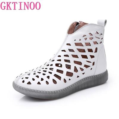 Fashion GKTINOO Women's Summer Boots Fashion 2025 New Genuine Leather Women's Sandals Hollow Design Non-slip Round Toe Ladies Shoes