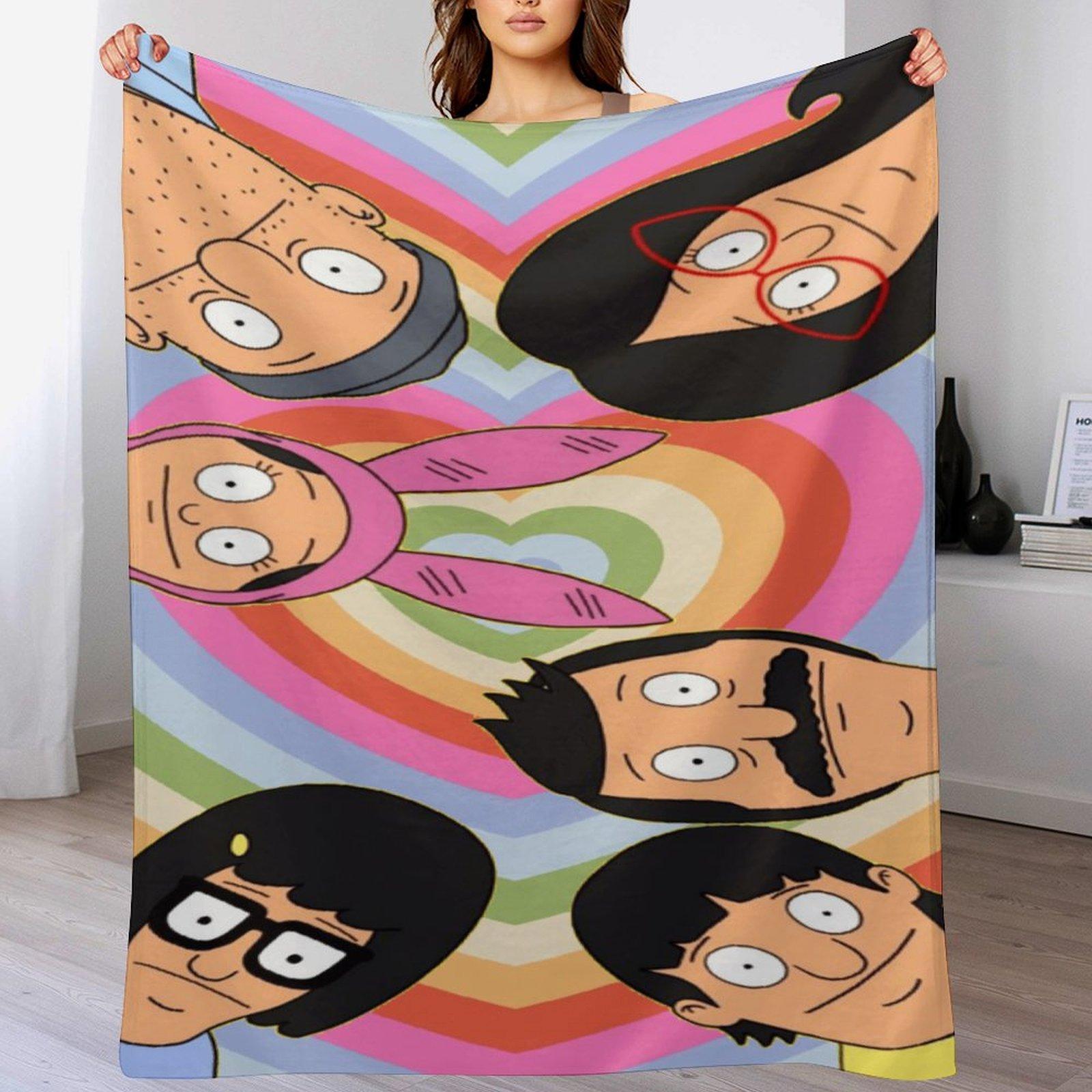 Pandara Jewelry Unisex Bobs Cartoon Burger Cozy Flannel Blanket,Funny Family Member Soft Throw Blanket For Living Room,Dorm,Nap,Home Decor,All Seasons