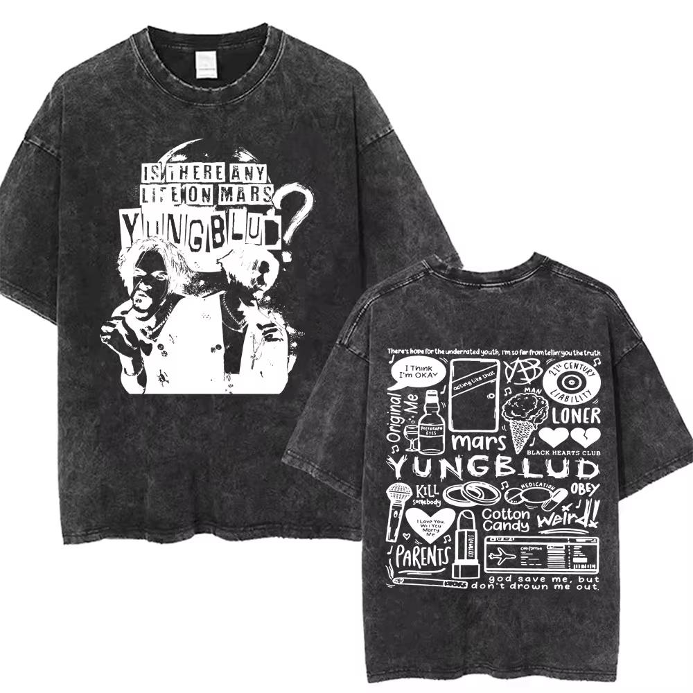 Washed Vintage Yungblud Idols World Tour Tshirt Mens Women Casual Oversized Cotton T Shirt Male Hip Hop Fashion Retro Tshirts