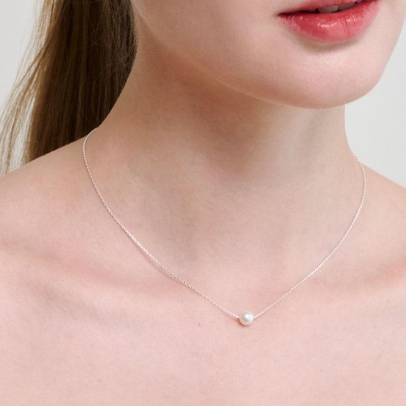 NUOY [Silver 925] Shiny White Pearl Necklace