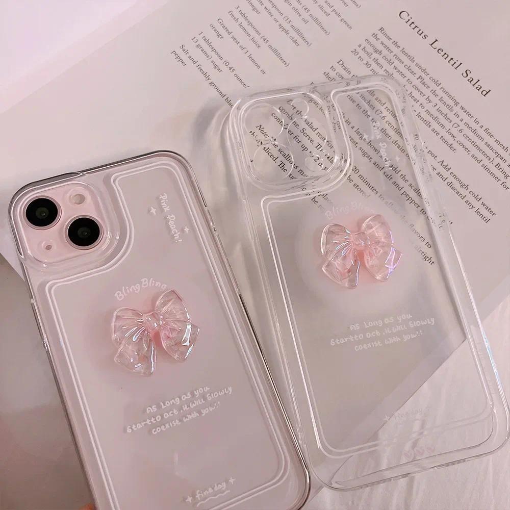 3D Pink Bow IPhone 16 Pro Max Case, Apple 14 Plus Transparent 15 Pro Fairy 17 Case