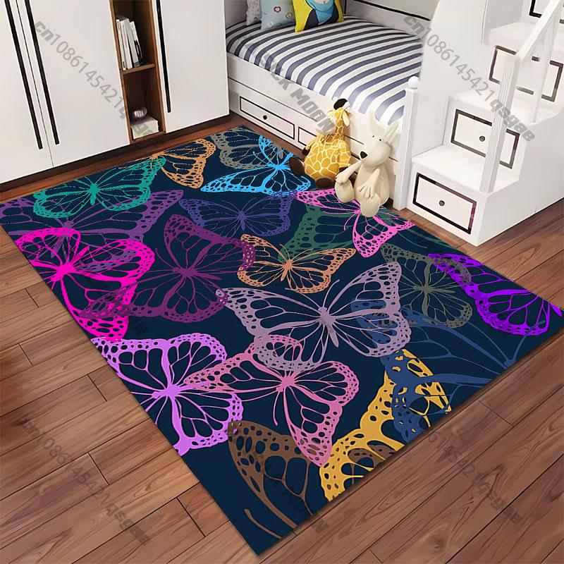 Colorful Butterflies In Elegant Flight Carpet Yoga Living Room Room Decor Children's Crawling Mat Doormat Area Rug