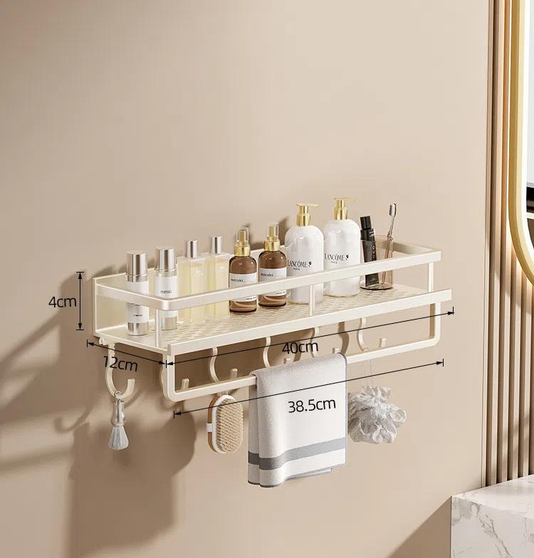 

Household Storage Rack Milky White Bathroom Sink Non Perforated Wall Mounted Hand Washing and Shower Storage Rack XL