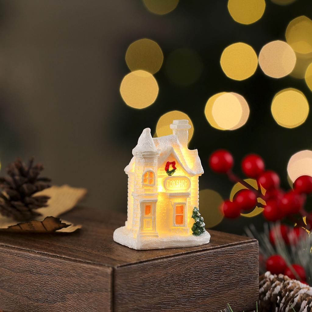 Micro Landscape Ornament Energy-Saving White Resin Small House Festival Party Decor Exquisite Christmas Decoration Gift For Home