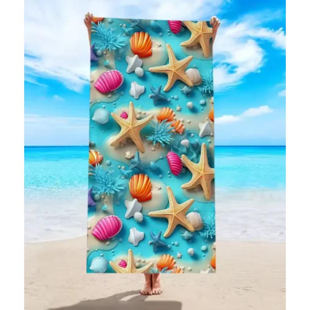 Oversized Quick Dry Beach Towel, Assorted Prints Starfish Seashell Sea Turtle Sand-Free Microfiber Towel Beach Towel Bath Towel