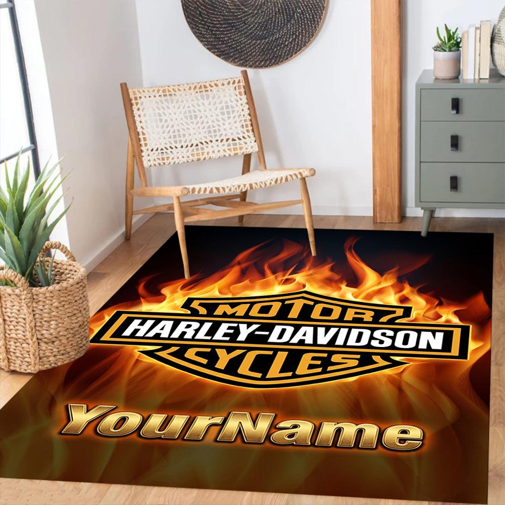 Harley-davidson Motorcycles Personalized Name Area Rug Design for Hallway Decorate room Kitchen Living Rooms Anti-slip Rug Anime Office Decor