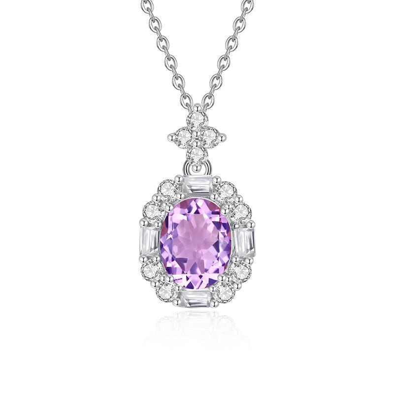 S925 Sterling Silver Natural Gemstone Necklace for Women, Multi-Color Crystal Pendant, Versatile Jewelry