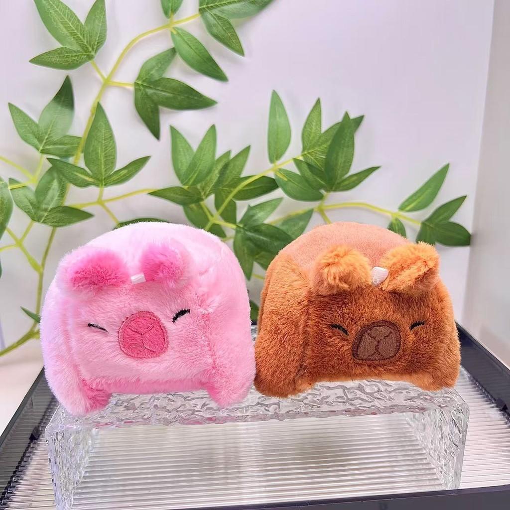 Sweet Plush Capybara Doll Cute Design In Brown And Pink Soft Fur Perfect For Keychains
